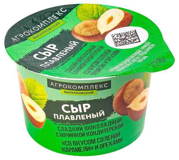 Сыр десертный плавленый сладкий Агрокомплекс Выселковский с соленой карамелью и орехами 30%, 80 г