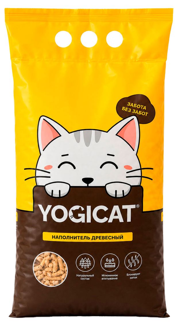 Наполнитель для туалета домашних животных Yogicat древесный впитывающий, 10 л