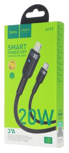 фото Кабель hoco lightning 8-pin -usb type-c черный, 1,2 м