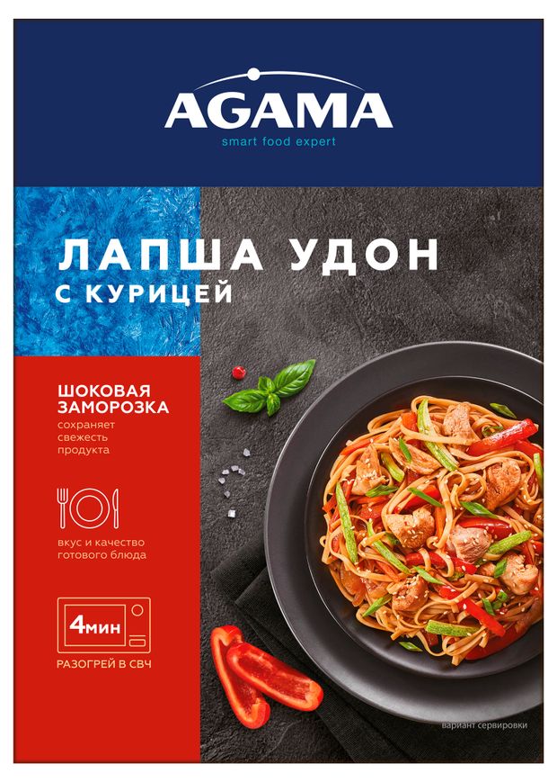 Готовое блюдо Agama Лапша удон с курицей замороженная, 250 г