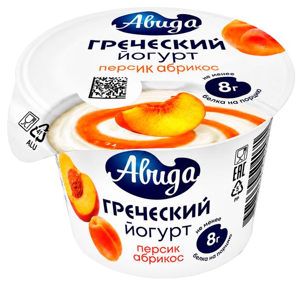Йогурт густой ложковый греческий Авида персик-абрикос 1,5% БЗМЖ, 140 г