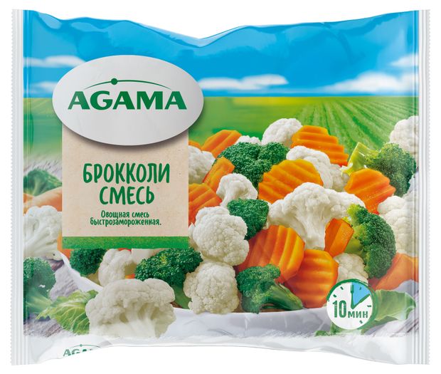 Овощная смесь Agama капуста брокколи морковь цветная капуста замороженная, 400 г