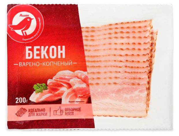 Бекон варено-копченый АШАН Красная птица нарезка, 200 г