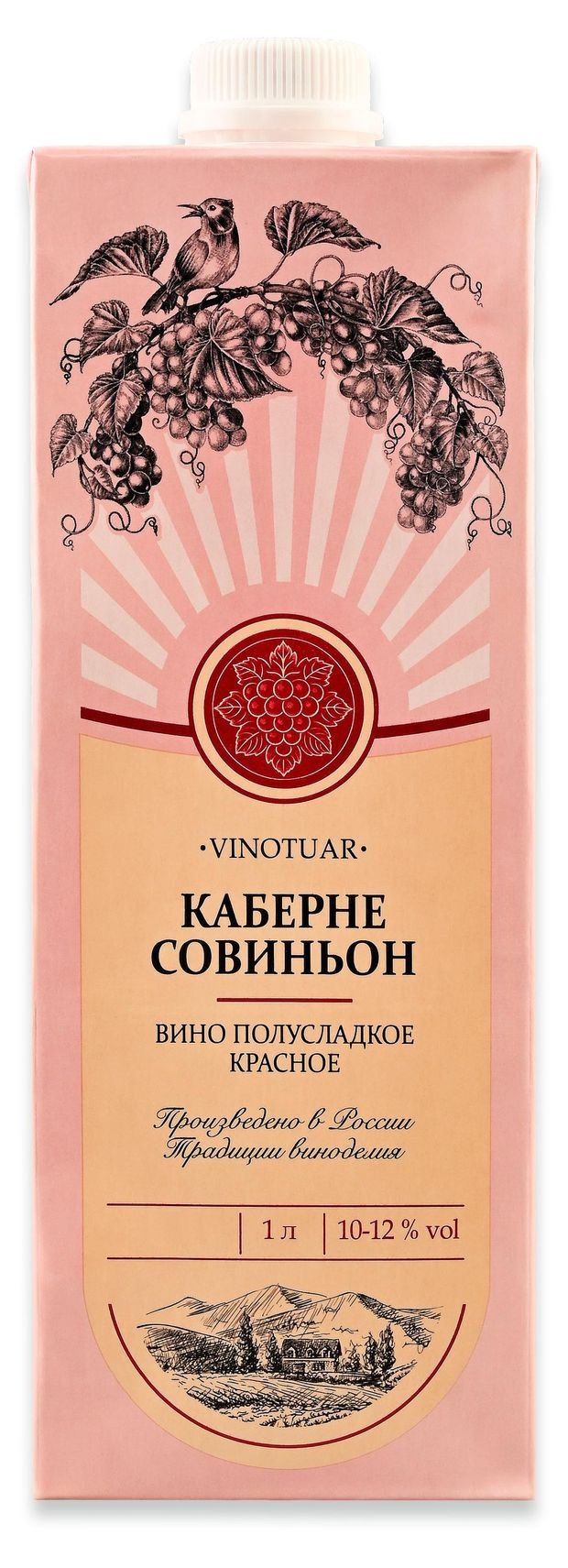 Вино Vinotuar Каберне Совиньон красное полусладкое Россия, 1 л