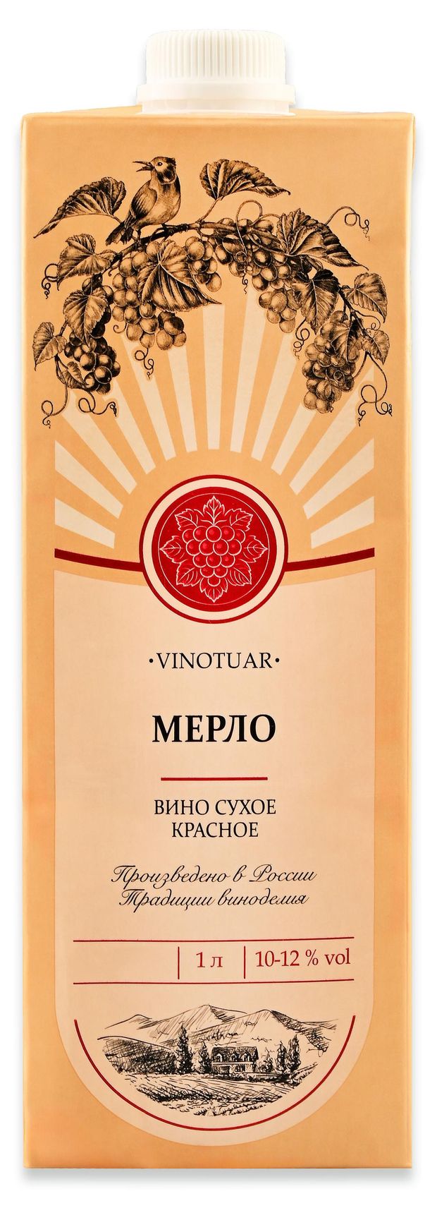 Вино Vinotuar Мерло красное сухое Россия, 1 л