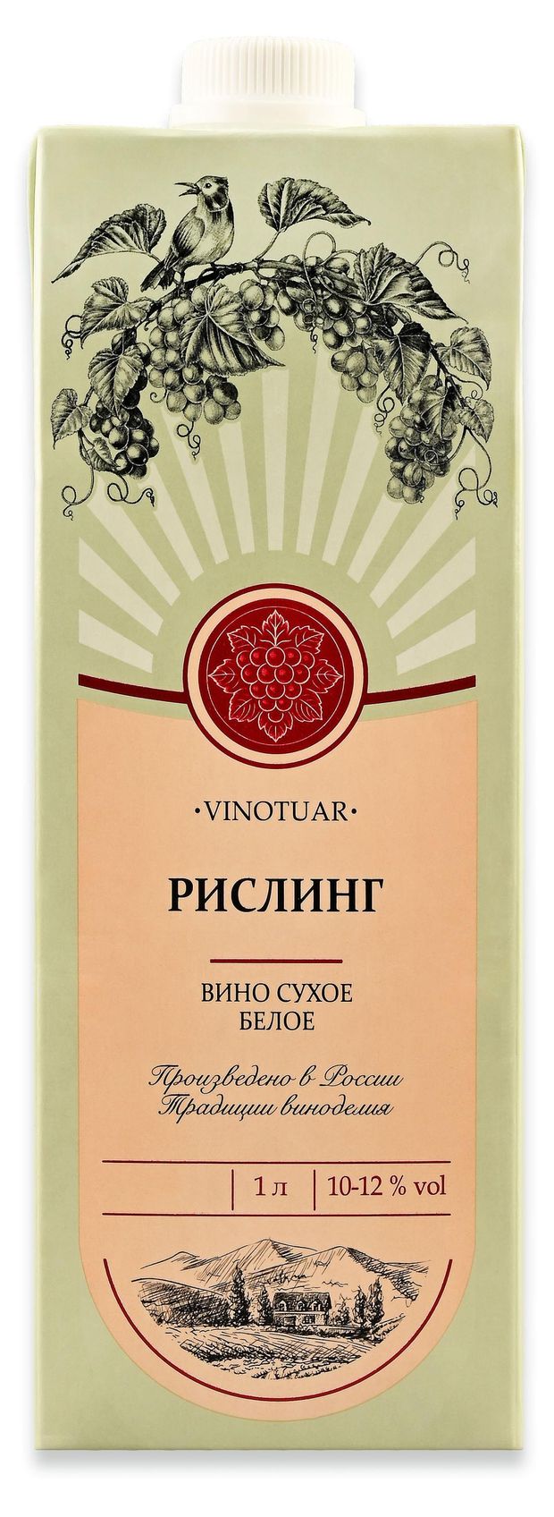 Вино Vinotuar Рислинг белое сухое Россия, 1 л