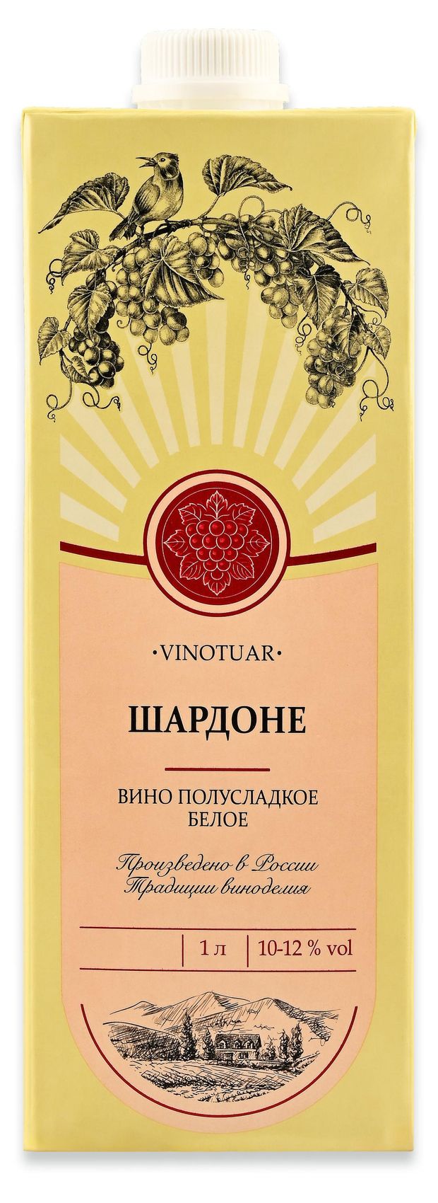 Вино Vinotuar Шардоне белое полусладкое Россия, 1 л