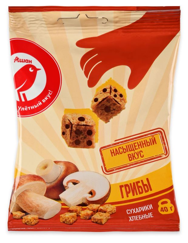 Сухарики ржано-пшеничные АШАН Красная птица со вкусом грибов, 40 г