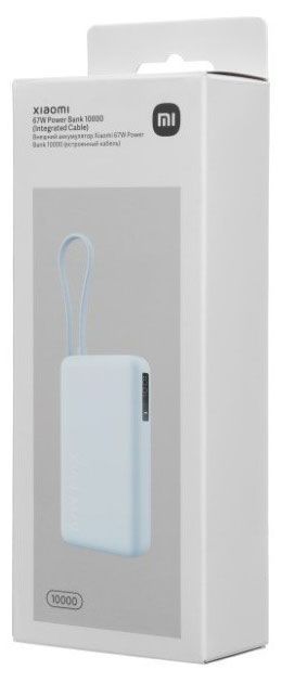 фото Внешний аккумулятор xiaomi power bank 10000mah 67w со встроенным кабелем голубой