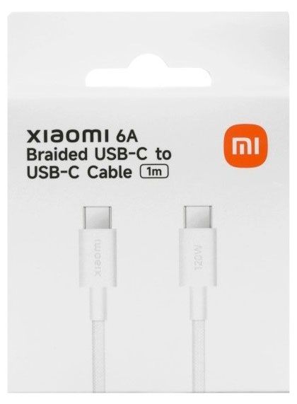 фото Кабель xiaomi 6a 120w braided usb-c белый, 1 м