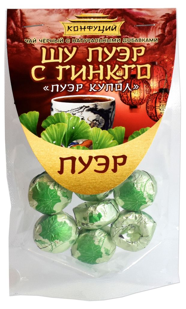 Чай черный Конфуций Пуэр купол Шу Пуэр с гинкго, 38 г