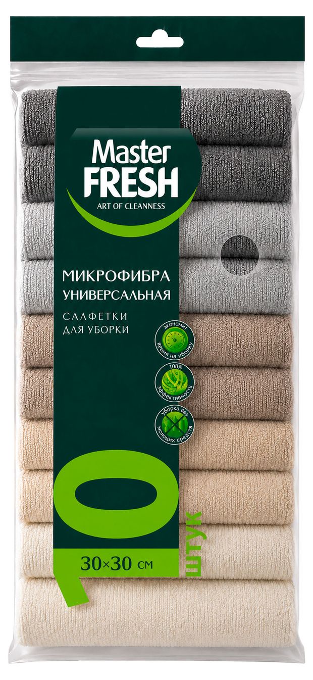 фото Салфетки для уборки master fresh из микрофибры 30х30 см, 10 шт