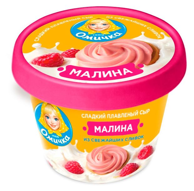 Сыр десертный плавленый сладкий Омичка с малиной из сливок, 230 г