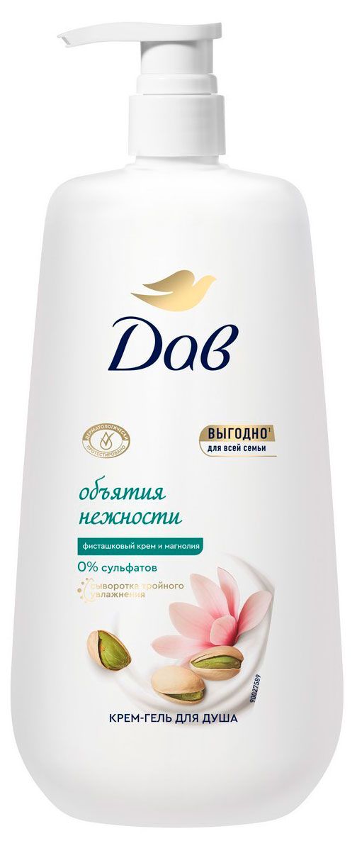 Крем-гель для душа Дав Объятия нежности фисташковый крем и магнолия, 1 л
