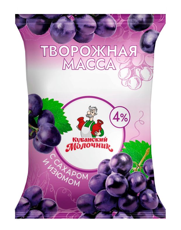 Масса творожная Кубанский Молочник с изюмом 4% БЗМЖ, 180 г