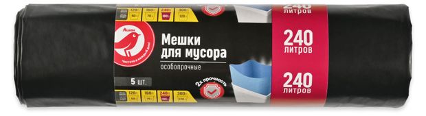 Мешки для мусора АШАН Красная птица двухслойные 240 л, 5 шт