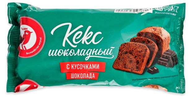 Кекс АШАН Красная птица Шоколадный с кусочками шоколлада, 250 г