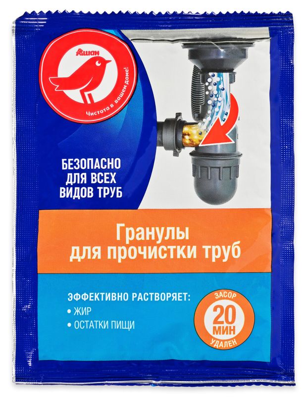 Гранулы для прочистки труб АШАН Красная птица, 70 г