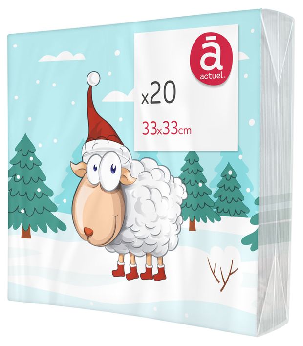 Салфетки бумажные Actuel Овечка 3-слойные 33х33 см, 20 шт