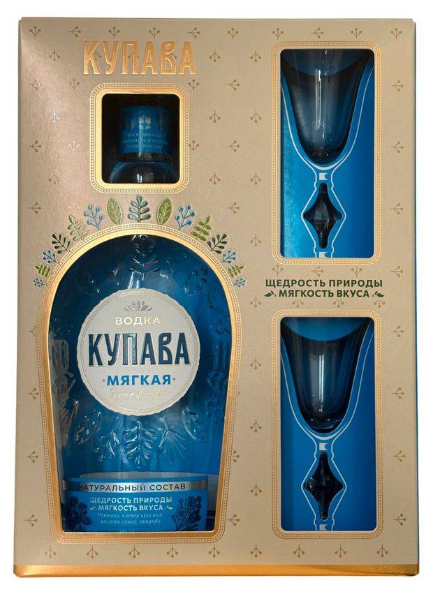 Водка Купава мягкая 0,5 л Россия + 2 рюмки