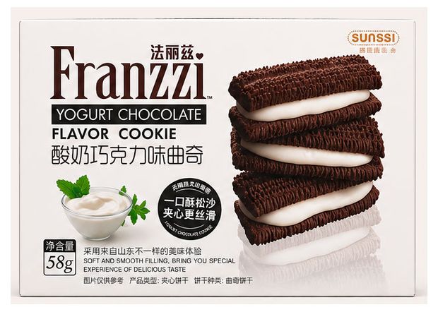 Печенье-сэндвич песочное Franzzi с йогуртово-шоколадной начинкой Китай, 58 г