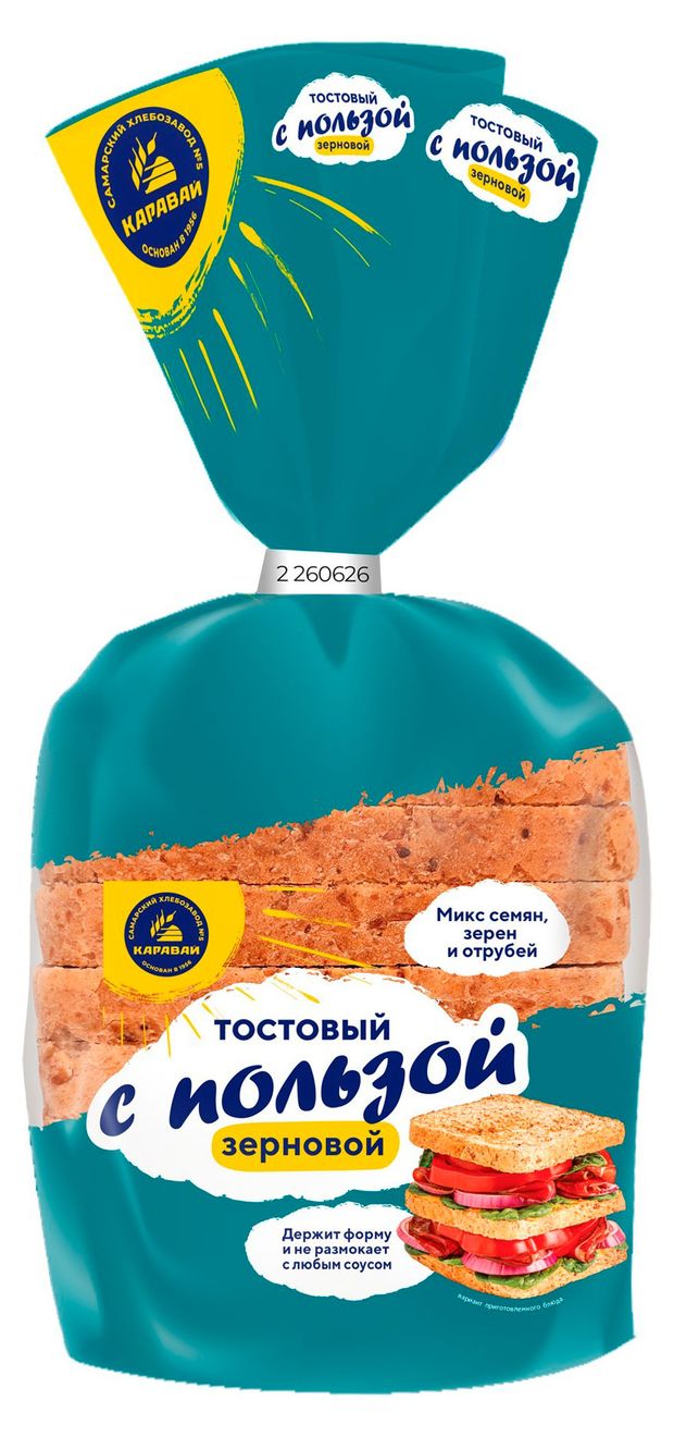Хлеб пшеничный Каравай Тостовый зерновой нарезка, 350 г