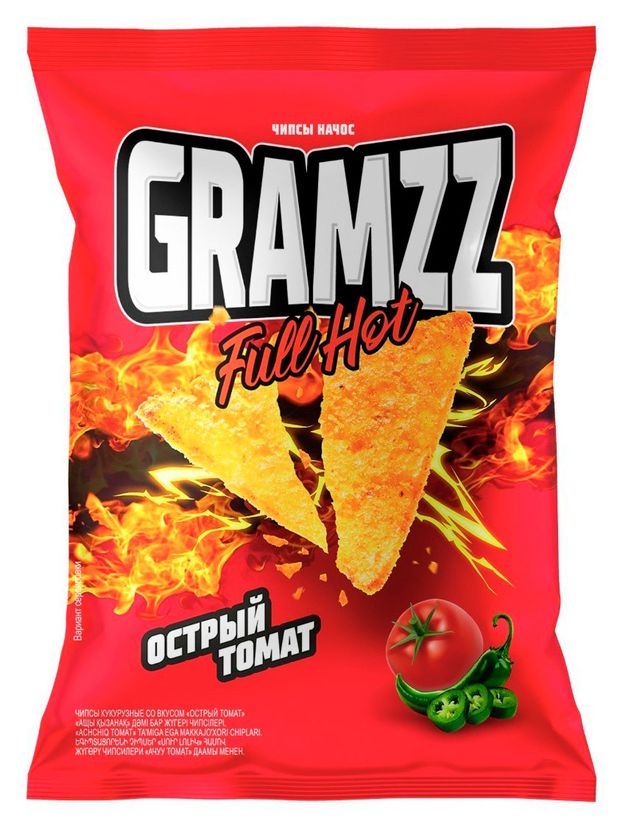 Чипсы кукурузные Gramzz со вкусом острого томата, 55 г