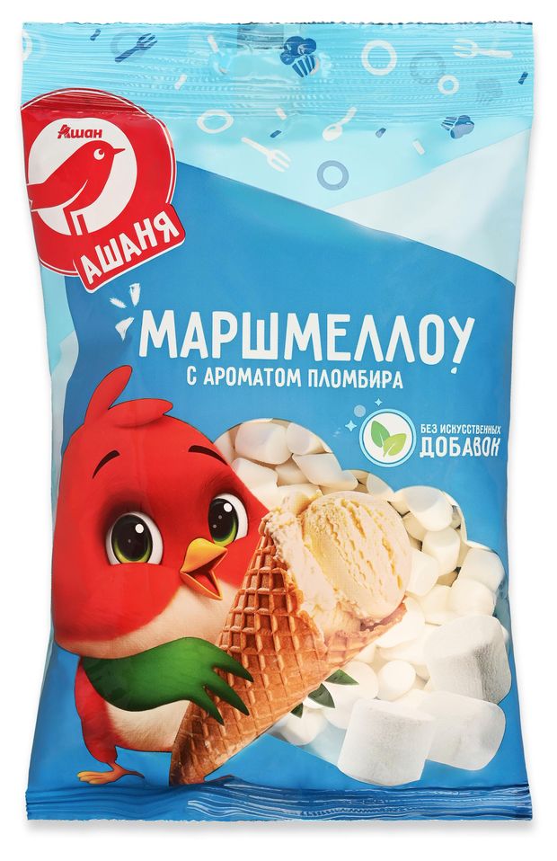 Маршмеллоу АШАН Красная птица мини с ароматом пломбира, 100 г