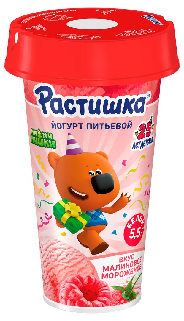 Йогурт питьевой детский Растишка со вкусом малинового мороженого 2,8%, 190 г