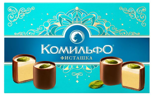 Конфеты Комильфо шоколадные с двухслойной начинкой со вкусом фисташки, 116 г
