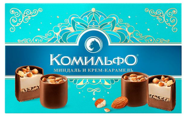 Конфеты Комильфо шоколадные с двухслойной начинкой со вкусом миндаля и карамели, 116 г