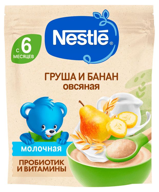 Каша молочная детская Nestle овсяная с грушей и бананом с 6 мес., 200 г