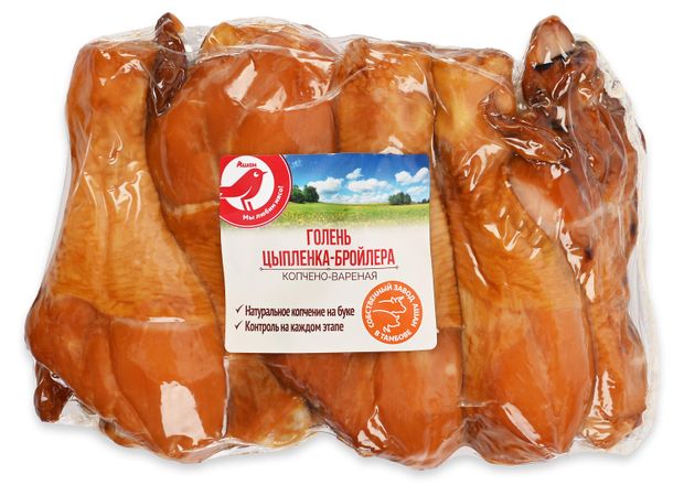 Голень цыпленка-бройлера копчено-вареная АШАН Красная птица, ~ 0,5 кг