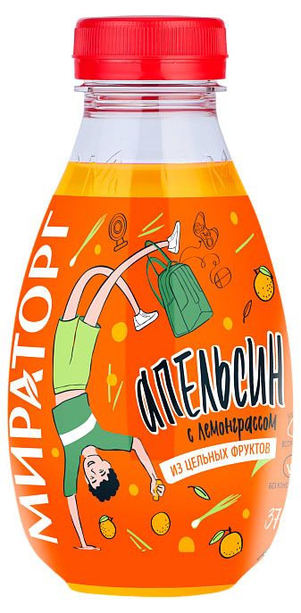 Лимонад сокосодержащий Мираторг из апельсина с лемонграссом охлажденный, 370 мл