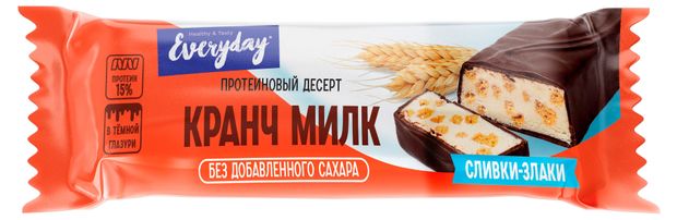 Батончик протеиновый Everyday Десерт Кранчи милк сливки злаки без добавления сахара, 35 г