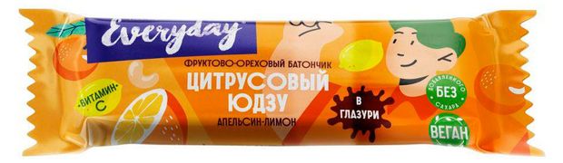 Батончик фруктово-ореховый Everyday в глазури цитрусовый юдзу апельсин-лимон без добавления сахара, 40 г