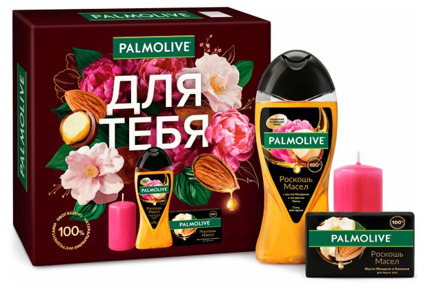Набор подарочный Palmolive Роскошь масел Пион и Камелия Гель для душа 250 мл + Мыло 90 г + Свеча розовая 1 шт