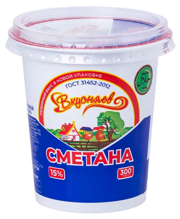 Сметана Вкусняев Халяль 15% БЗМЖ, 300 г