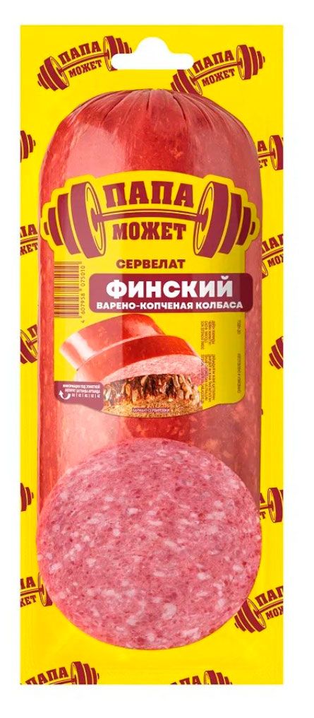 Колбаса варено-копченая Папа Может Сервелат Финский из свинины и курицы, 420 г