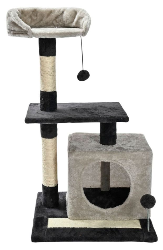 Когтеточка-домик для кошек с лежанкой и игрушкой, 48х40х85 см
