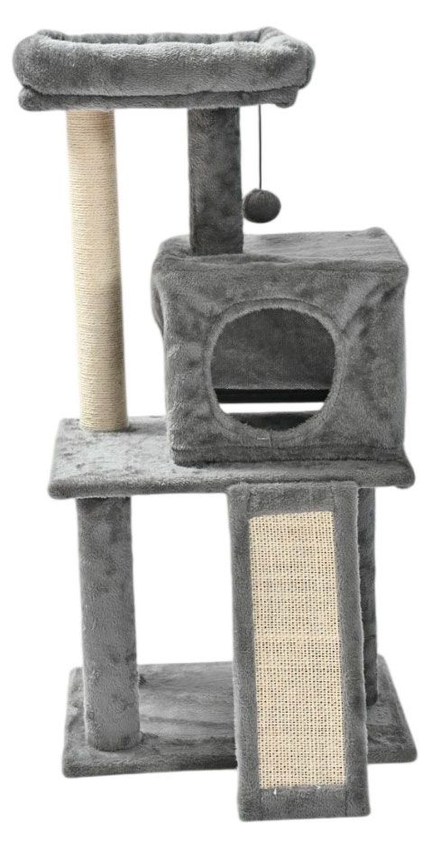Когтеточка-домик для кошек с лежанкой и игрушкой, 45х35х89 см