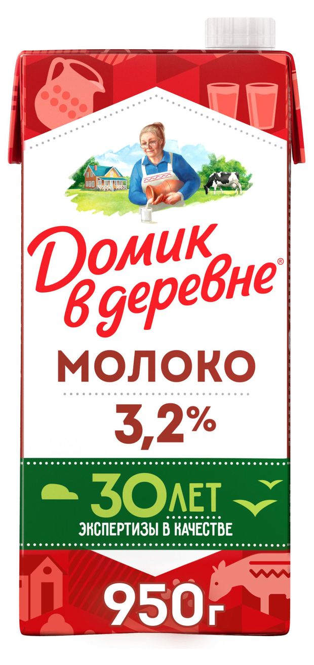 Молоко ультрапастеризованное питьевое Домик в деревне стерилизованное 3,2% БЗМЖ, 950 г
