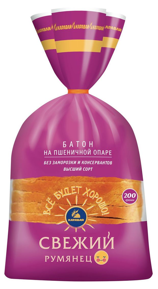 Батон Каравай Свежий румянец нарезка, 200 г