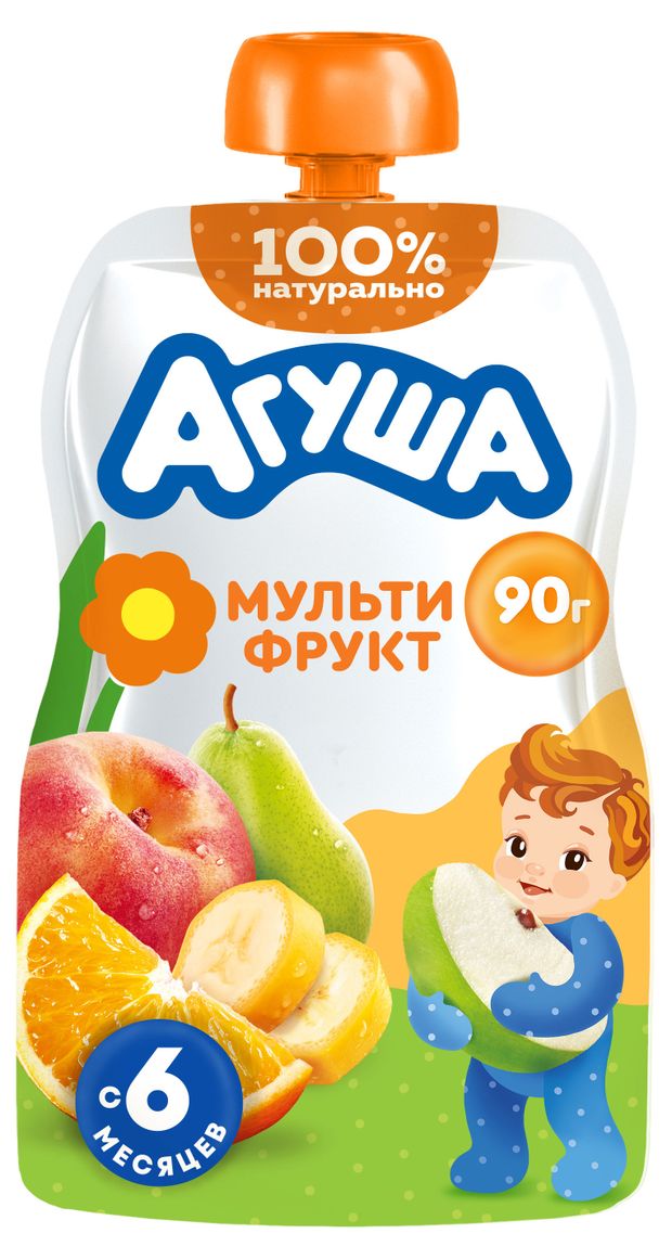 Пюре фруктовое Агуша Мультифрукт с 6 мес., 90 г
