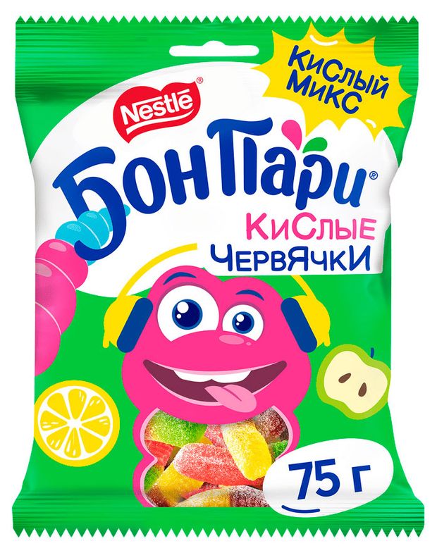 Мармелад жевательный Бон Пари кислые червячки, 75 г