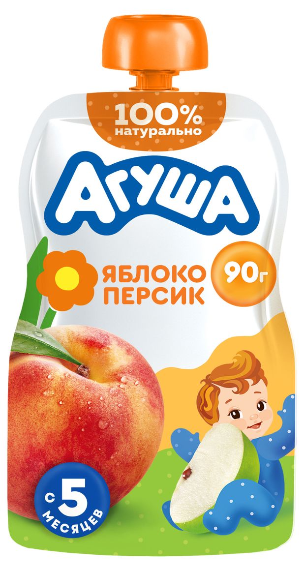 Пюре фруктовое Агуша яблоко-персик с 6 мес., 90 г