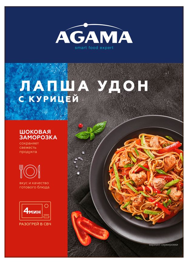 Готовое блюдо Agama Лапша удон с курицей замороженная, 250 г