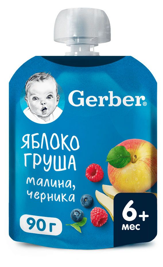 фото Пюре фруктовое gerber яблоко груша малина черника с 6 мес., 90 г