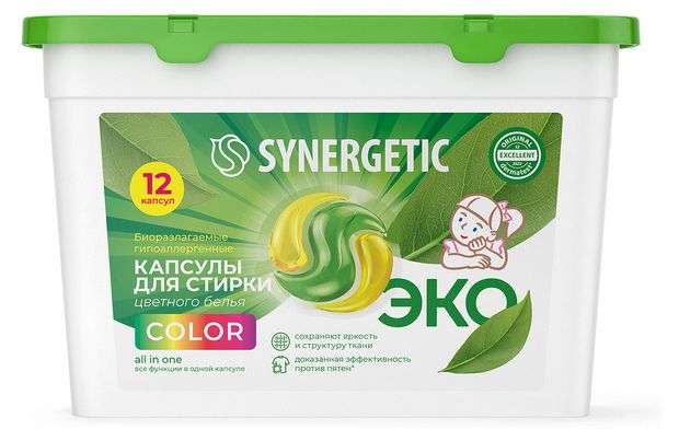фото Капсулы для стирки synergetic color, 12 шт