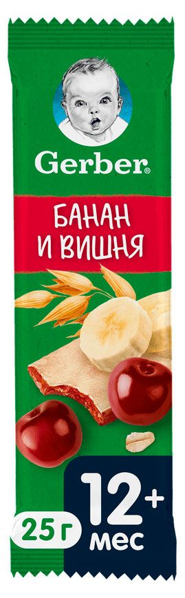 фото Батончик фруктово-злаковый gerber с вишней и бананом с 12 месяцев, 25 г